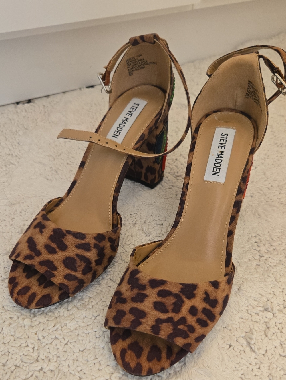 Steve Madden Women's Leopard Print Block Heel Sandals - Brown